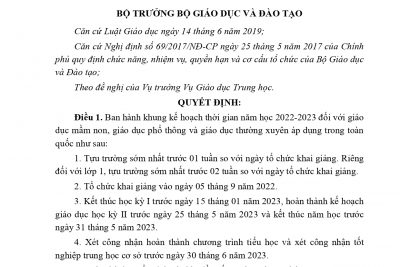 Bộ giáo dục đào tạo ban hành kế hoạch thời gian năm học 2022 – 2023